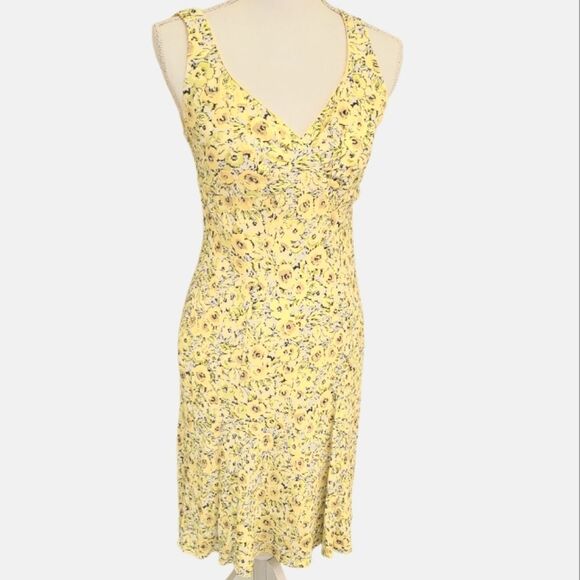 ann taylor loft Y2K dress yellow floral sleeveless v-neck lined size 4 - Picture 1 of 6